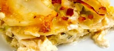 Gratin de cartofi cu ricotta si praz